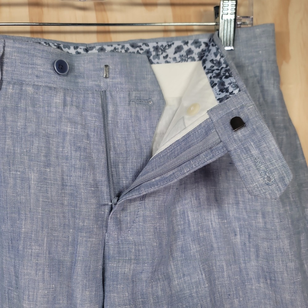 Bar III Dress Pants Mens Size 31x30 Blue 100% Linen Slim Fit Straight Preppy - Picture 11 of 15